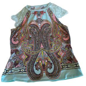 Bisou Bisou Michele Bohbot Short Sleeve Paisley Top Size Medium